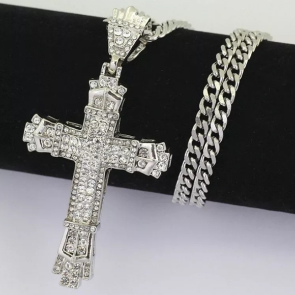 Other - Silver Tone CZ Cross Pendant Necklace